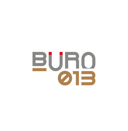 Logo van Buro 013 met moderne typografie en kleuren, geschikt voor branding en promotie op de website van Studio REDD.