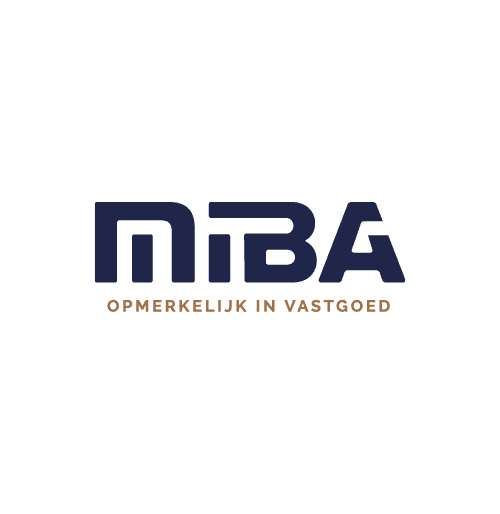 MIBA logo met de tekst "Opmerkelijk in Vastgoed" op een zwarte achtergrond, ontworpen voor vastgoedprofessionals en bedrijven.